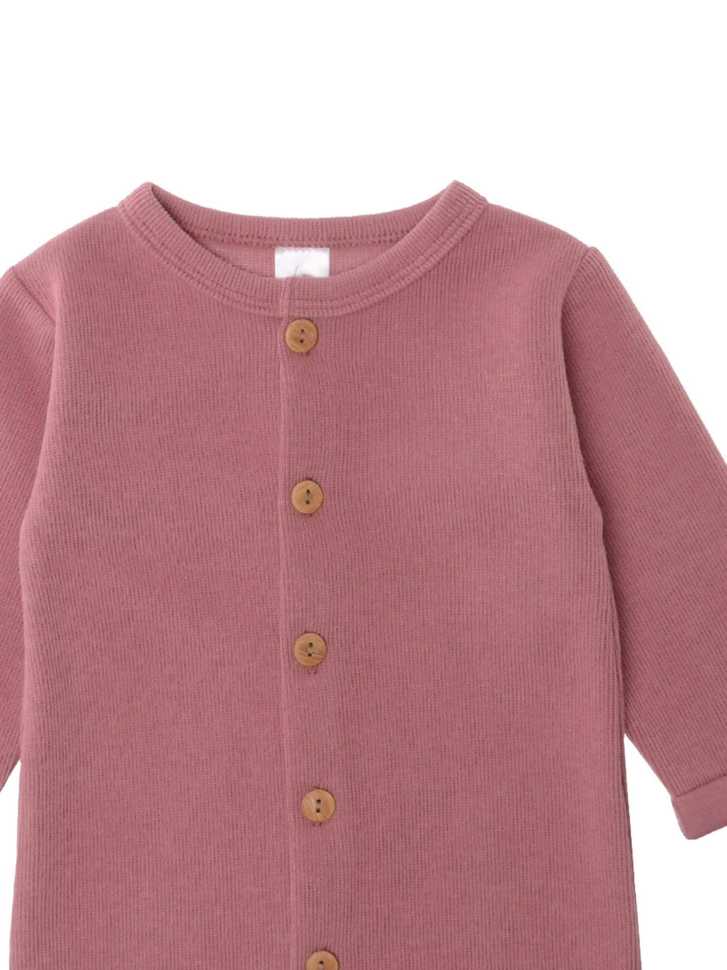 Tutina in cotone a costine con bottoni - rosa