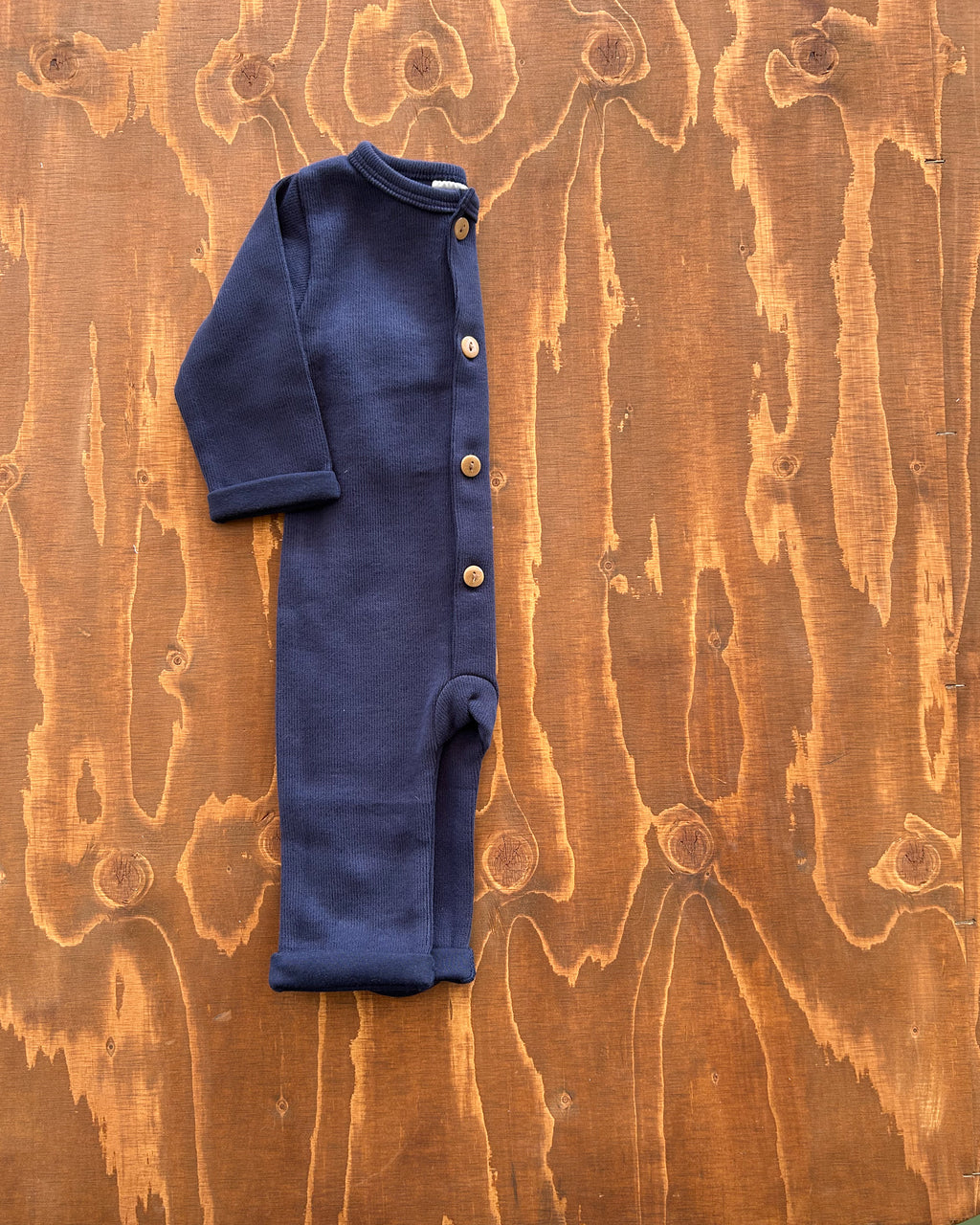 Tutina in cotone a costine con bottoni - blu